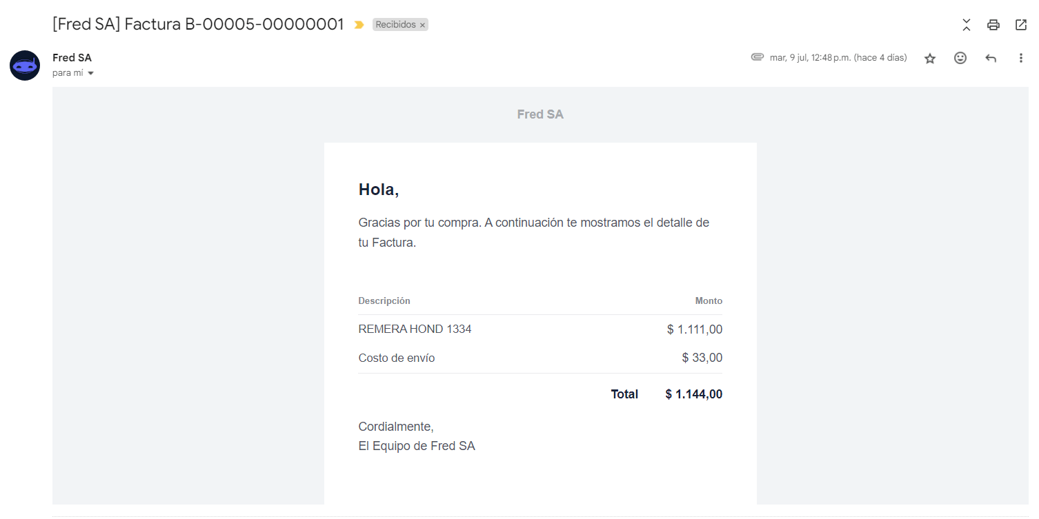 notificar factura por correo electrónico